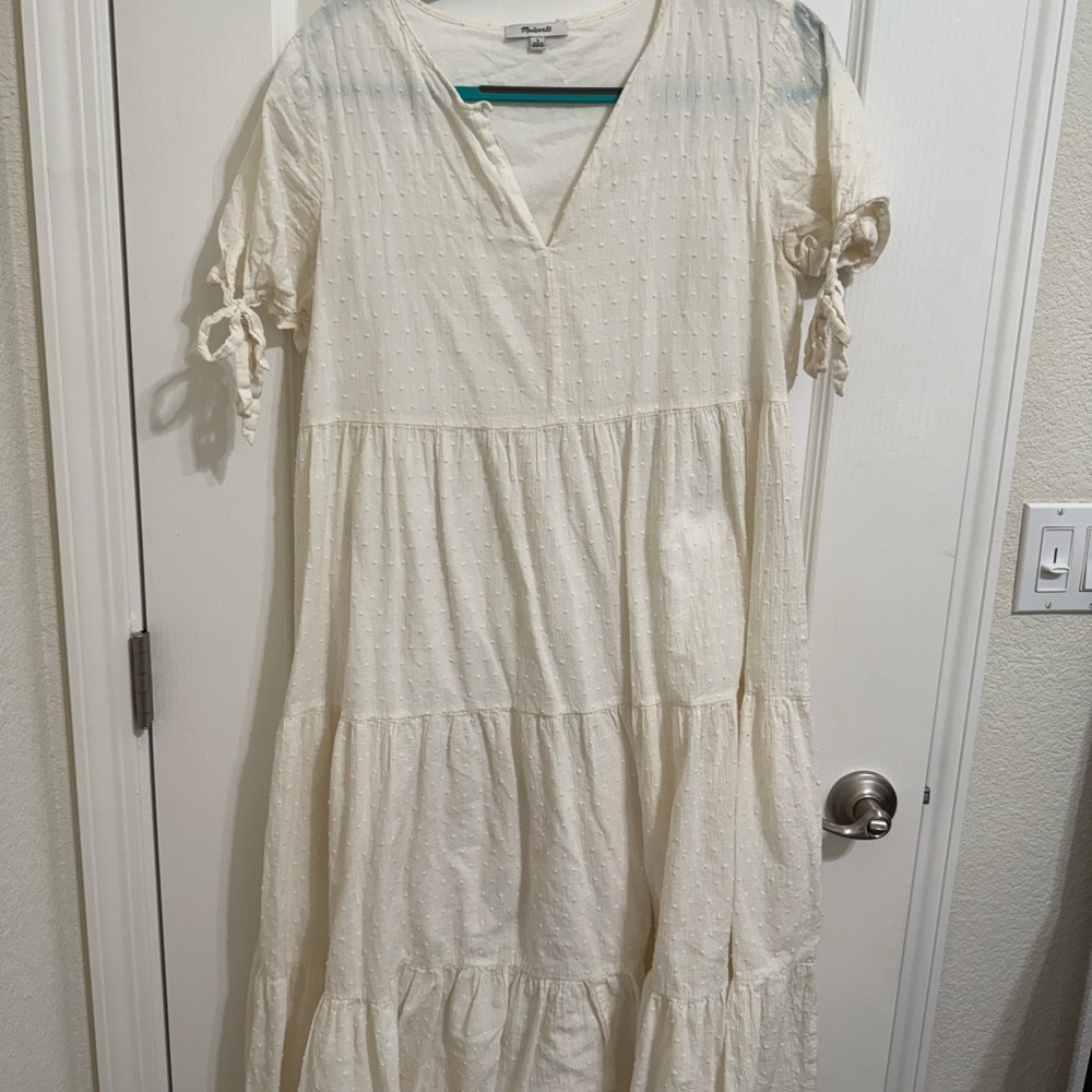 Madewell Midi Cream V-Neck Tiered Dress